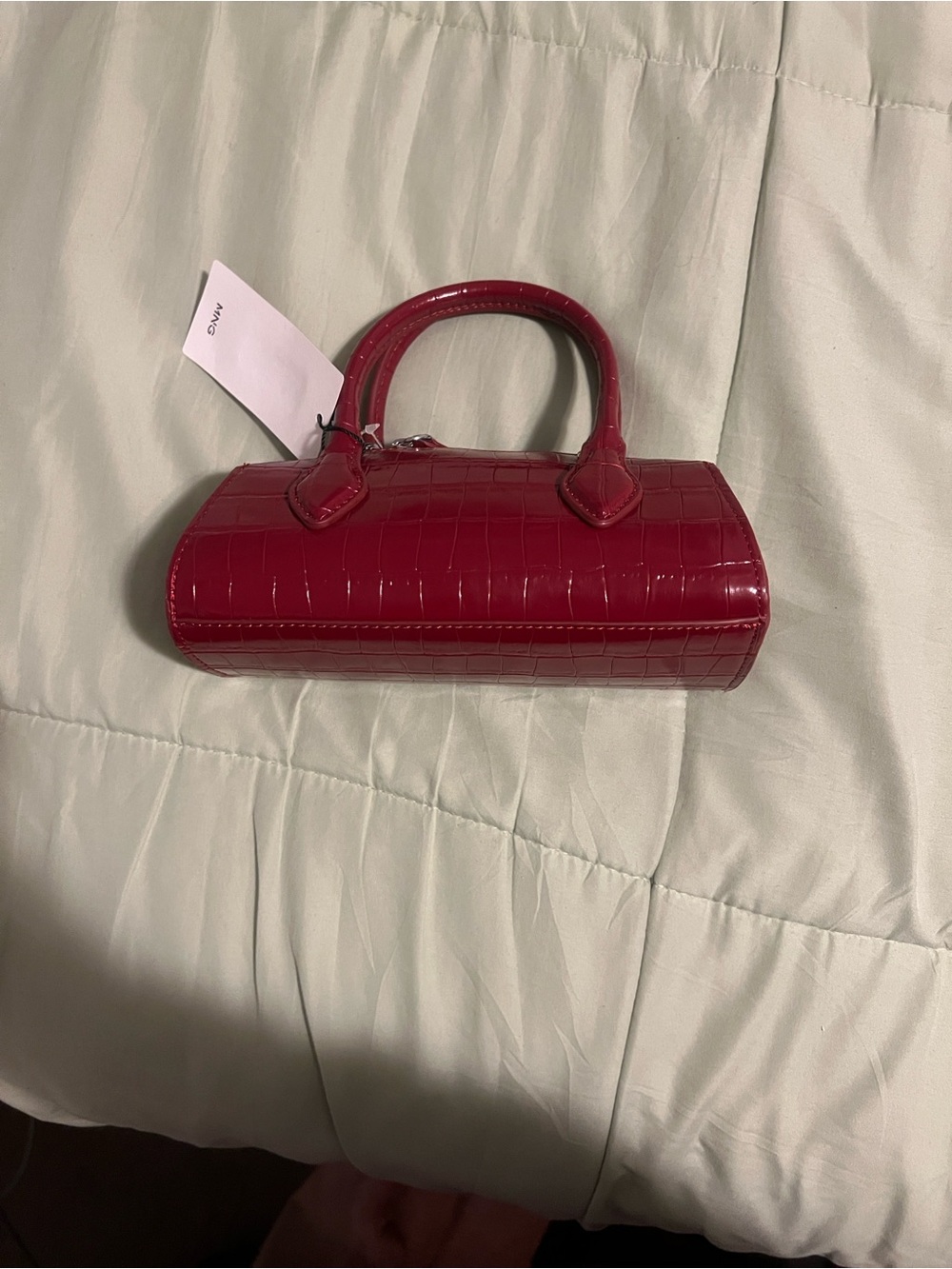 Mango Burgundy Croc-Embossed Mini Top-Handle and Crossbody Bag